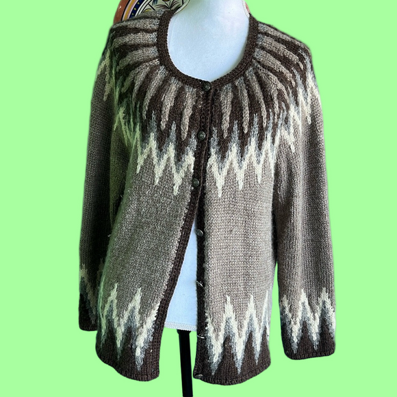 J. Jill Sweaters - Vintage J.Jill Fair Isle Raglan Sleeve Wool Blend Chunky Knit Cardigan